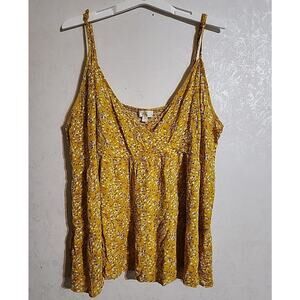 Chance Baby Doll Top Strappy Adjustable Crisscross V Neck 3X Yellow Floral